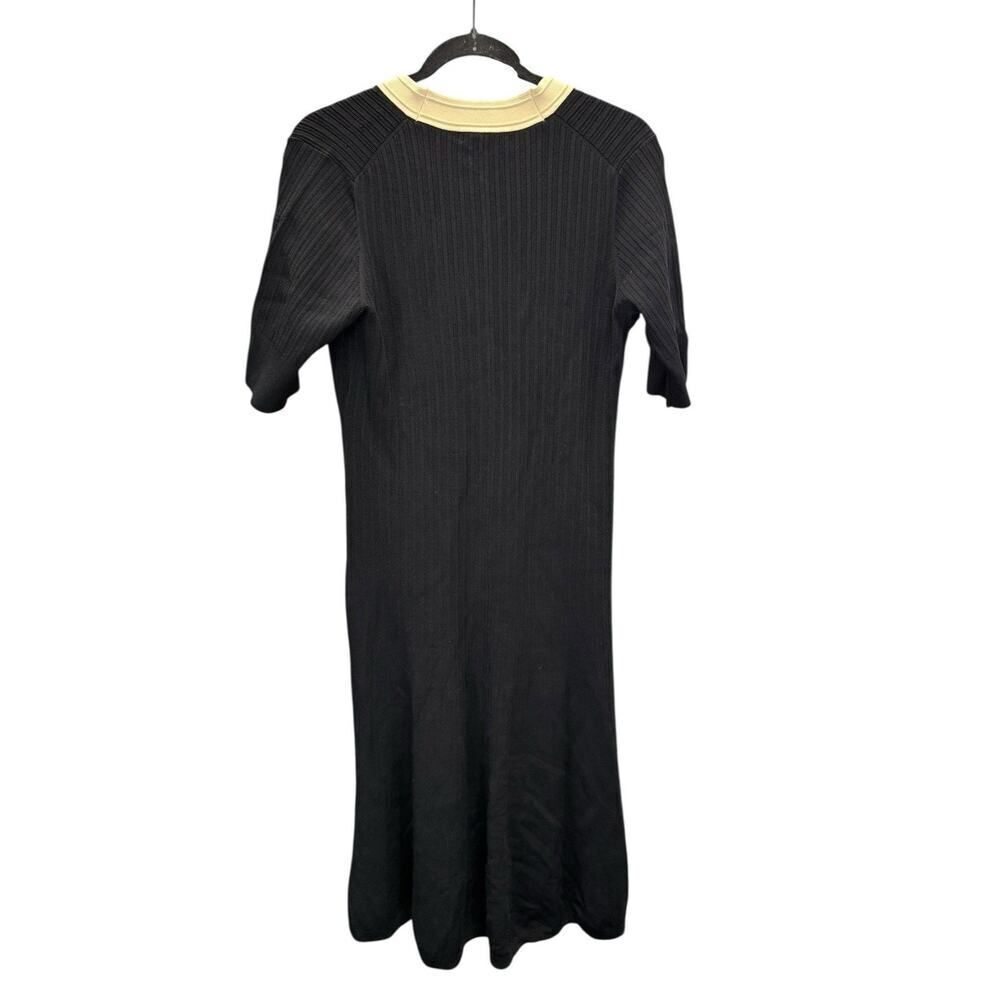 NWT J.Crew Ribbed Knit Dress Black Cream Trim Button Front Midi Size Large - Picture 10 of 12